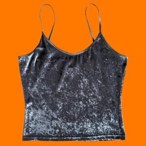 90's 00's vintage gray crushed velvet bodycon y2k cami tank top LARGE